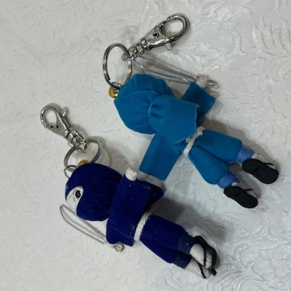 TWO Ninja String Doll Keychain Toys w/Swords Royal Blue/Blue 2.5" x 3" NEW - Picture 5 of 11